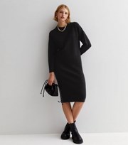 New Look Black Knit Crew Neck Long Sleeve Midi Dress
